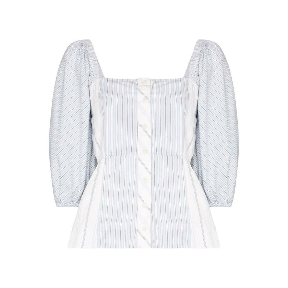 GANNI Striped Puff Sleeve Top